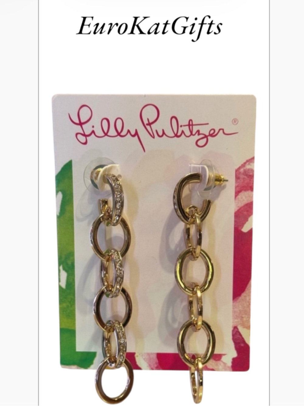 Lilly Pulitzer Gold Chain Link Drop Earrings NEW NWT